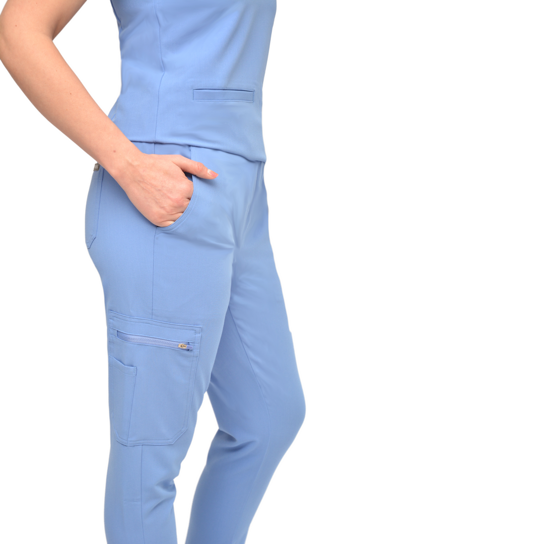High Waist Scrub Trousers - Celeste Blue Trouser - Fit For Icons