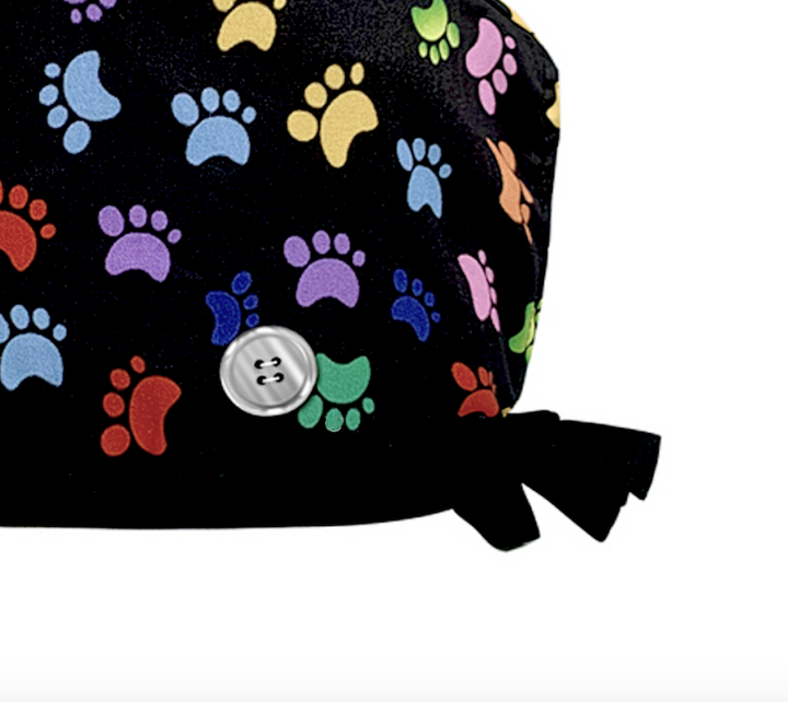 Veterinary Paws Scrub Hat - Black multi colour - Fit For Icons