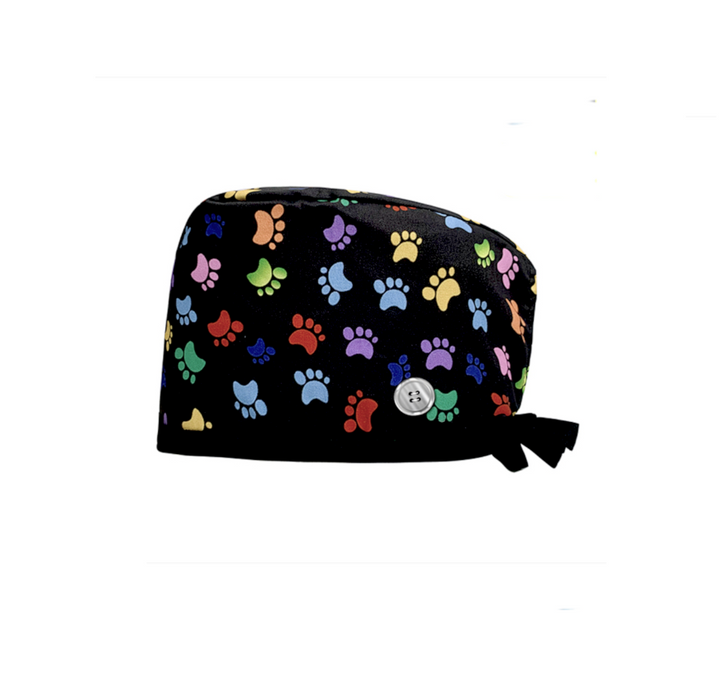 Veterinary Paws Scrub Hat - Black multi colour