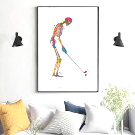 Skeleton Golfing Poster | Human Golfing Poster | Fit For Icons