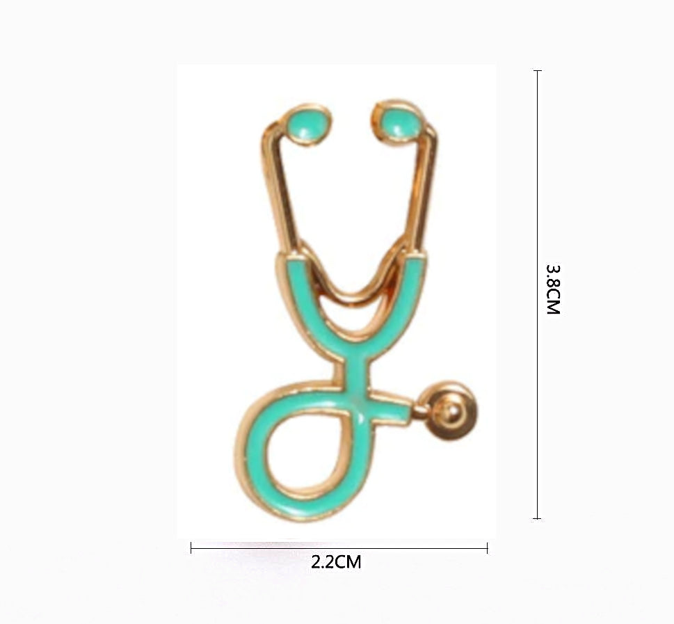 Stethoscope Pin Brooch - Blue Gold