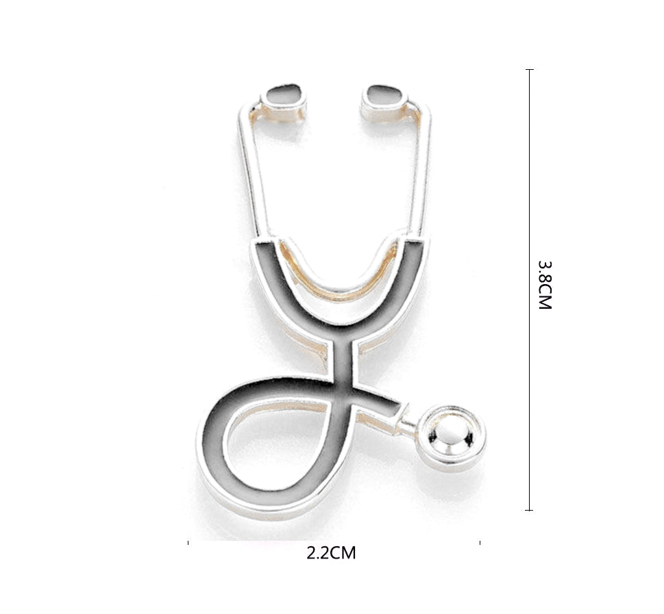 Stethoscope Pin Brooch - Grey Silver