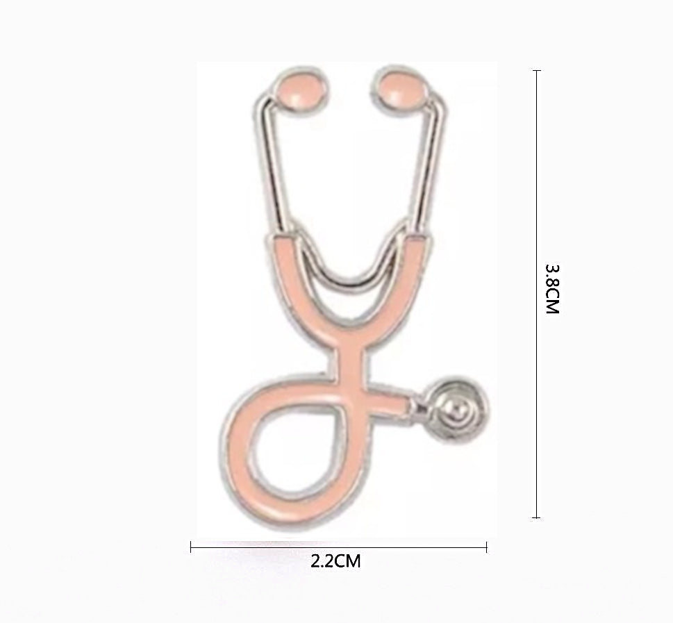 Stethoscope Pin Brooch - Pink Silver