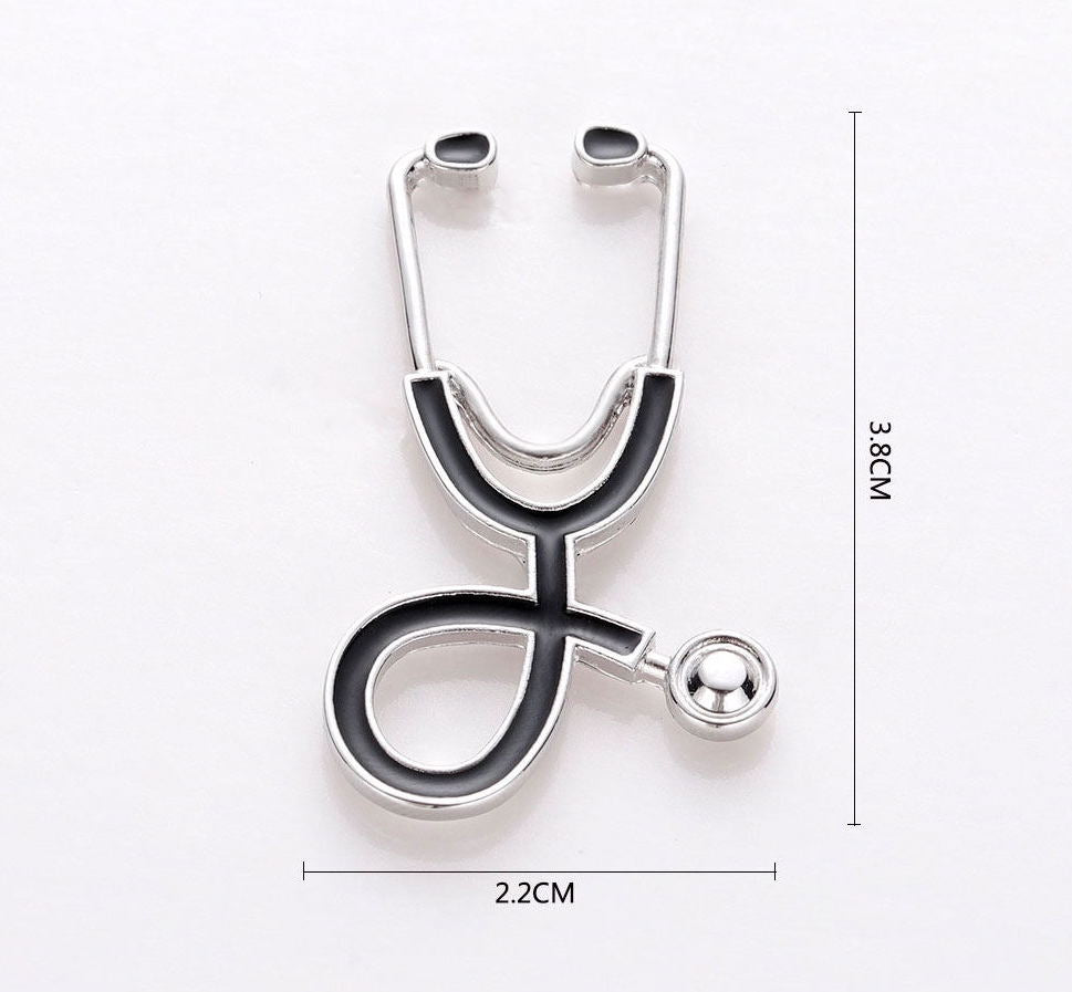 Stethoscope Pin Brooch - Black Silver