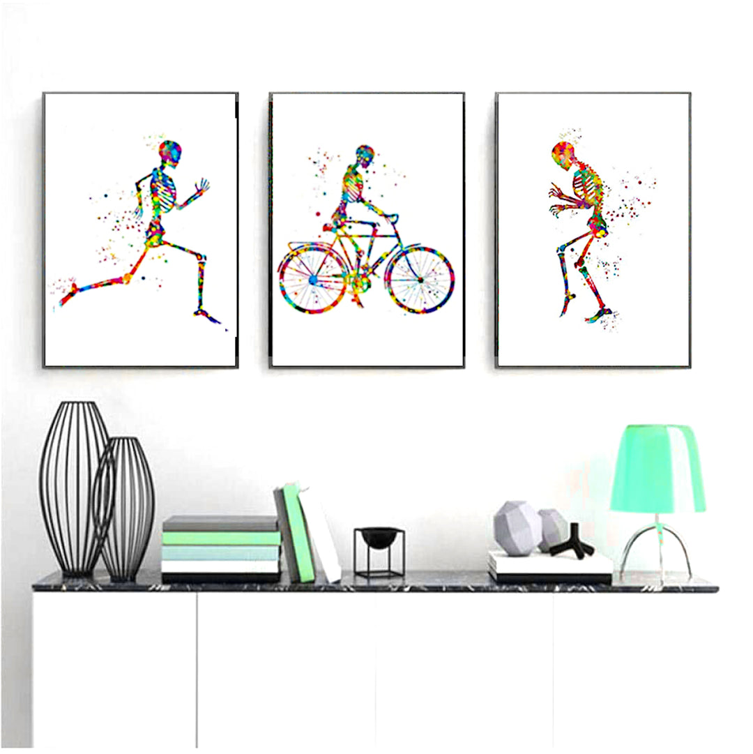 Set of 3 Active Skeletons Wall Art Posters