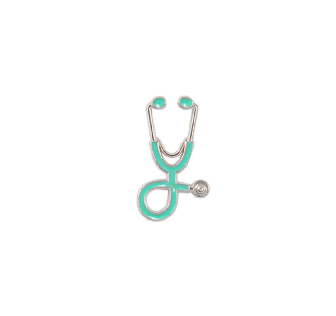 Stethoscope Pin Brooch - Blue Silver